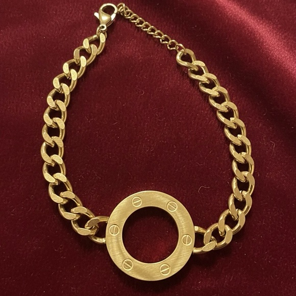 Jewelry - 18K Gold-Plated Stainless Steel Link Chain Screw Circle Bracelet